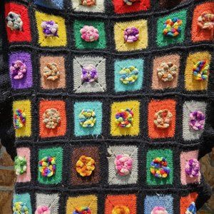 Vintage Handmade Afghan Floral Colorblocked